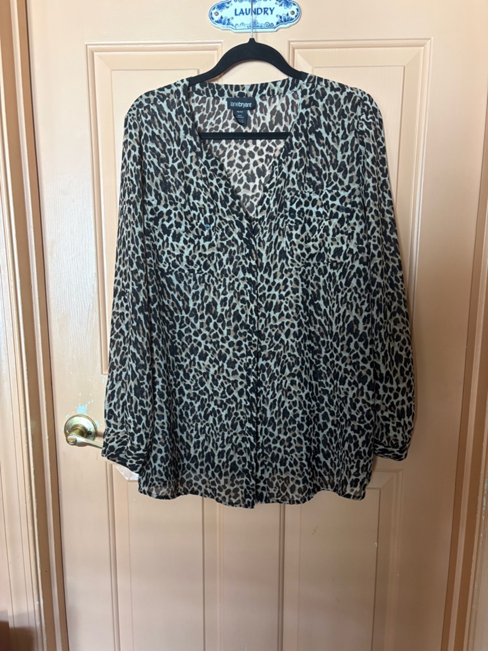 Lane Bryant Leopard Print V-Neck Blouse in Black and Cream